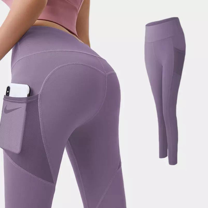 Women Sport Gym Yoga Pant With Pocket Fitness Pants Light Purple