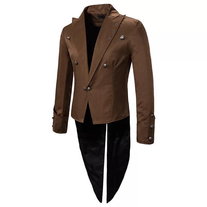 Women Swallowtail Lapel Tailcoat Jacket Suit Coffee