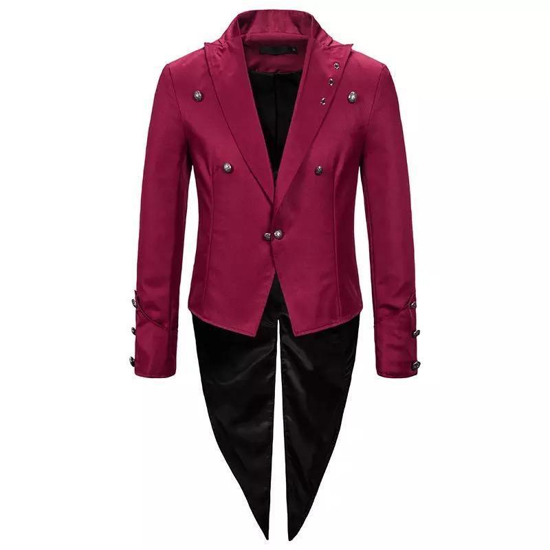 Women Swallowtail Lapel Tailcoat Jacket Suit Wine Red