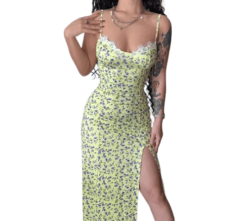 Women Backless Bodycon Slit Midi Summer Elegant Dress Yellow