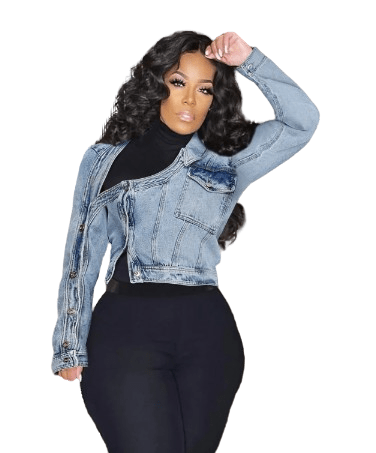Women Streetwear Plus Size Vovelty Denim One Shoulder Jackets Blue one shoulder strap