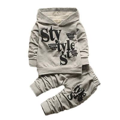 Children Alphabet Hoodie Sweater Suit Pants Outfit Gray Black