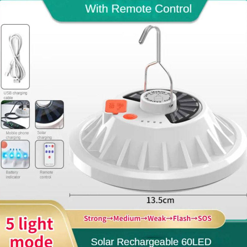 60/120LED Solar Camping Light Remote Tent Lamp 60LED Remote Control