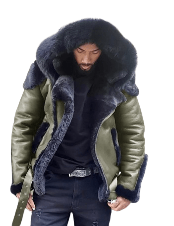 Mens Faux Warm Coat Thicken Jacket Green