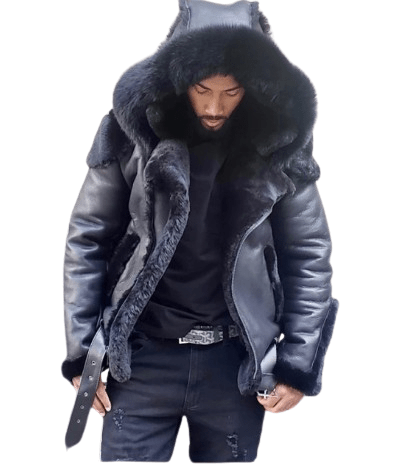 Mens Faux Warm Coat Thicken Jacket Black
