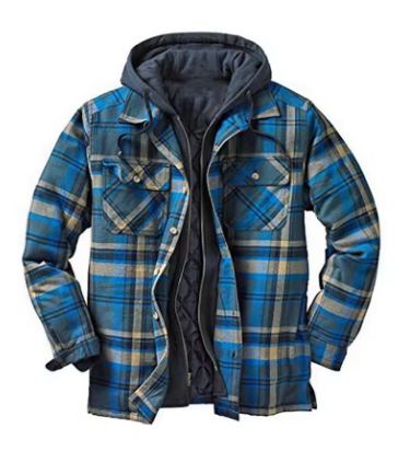 Men’s Hooded Plaid Shirt Jacket Fleece Lined Winter Wear