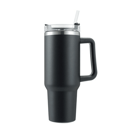 40oz Straw Coffee Insulation Cup With Handle 1Pcs Black