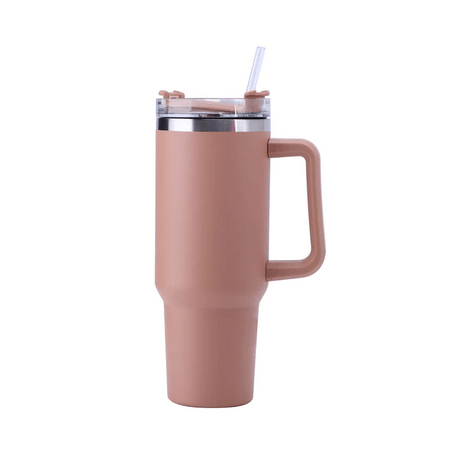 40oz Straw Coffee Insulation Cup With Handle 1Pcs Brown