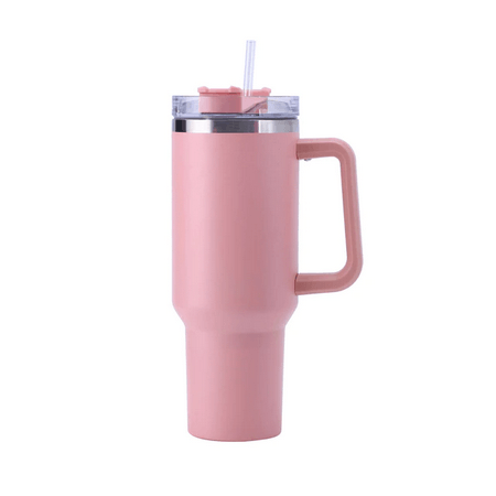 40oz Straw Coffee Insulation Cup With Handle 1Pcs Pink