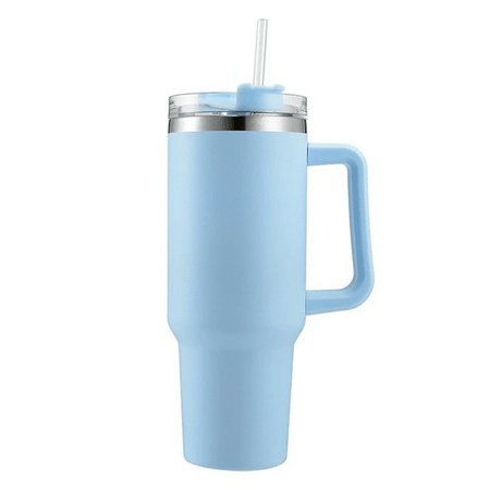 40oz Straw Coffee Insulation Cup With Handle 1Pcs Blue