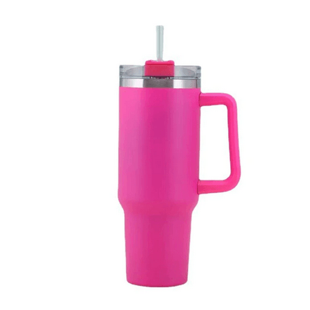 40oz Straw Coffee Insulation Cup With Handle 1Pcs Rose red