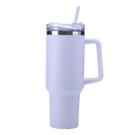 40oz Straw Coffee Insulation Cup With Handle 1Pcs White