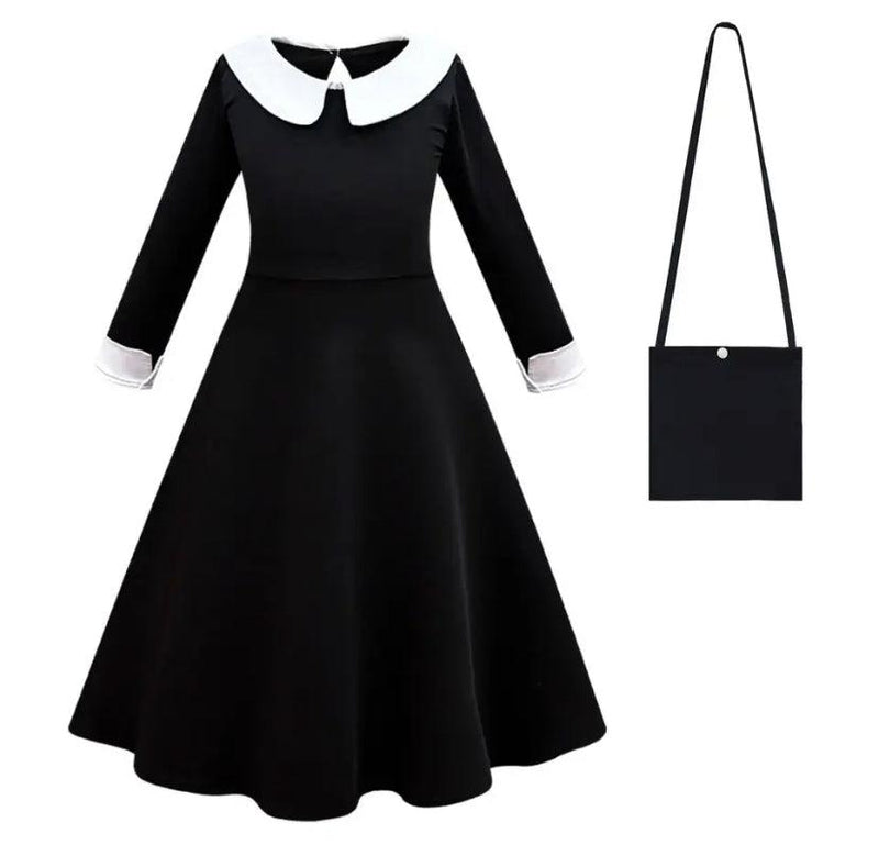 Addams Wednesday Uniform Cosplay Costume Dress Black dress bag
