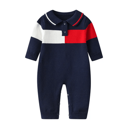 Baby Boys Turtle Neck Knitted Jumpsuit Navy blue