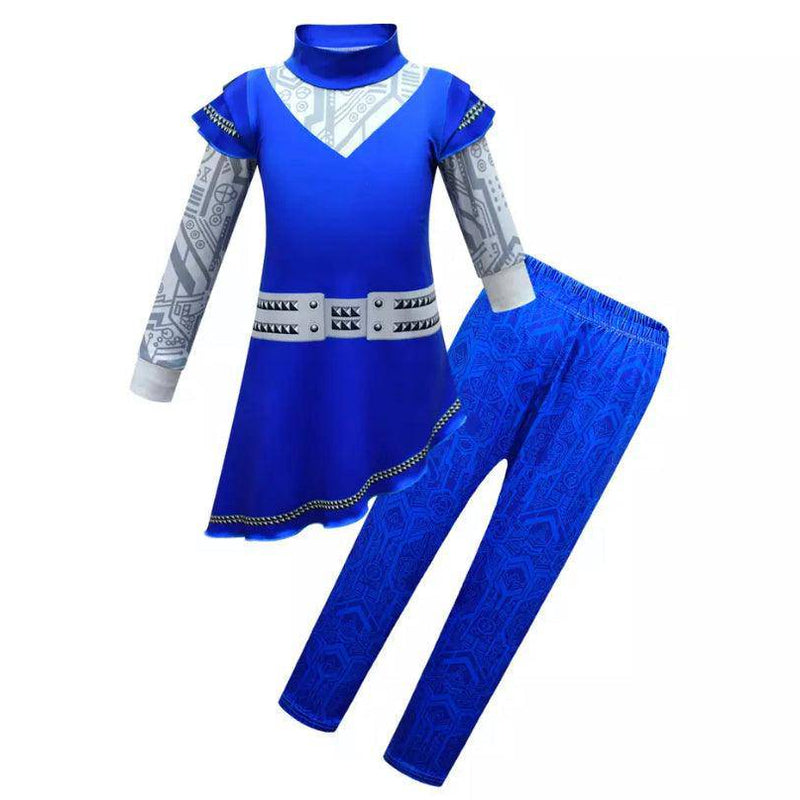 Blue Zombies 3 Cheerleader Addison Halloween Costume Blue dress with pant