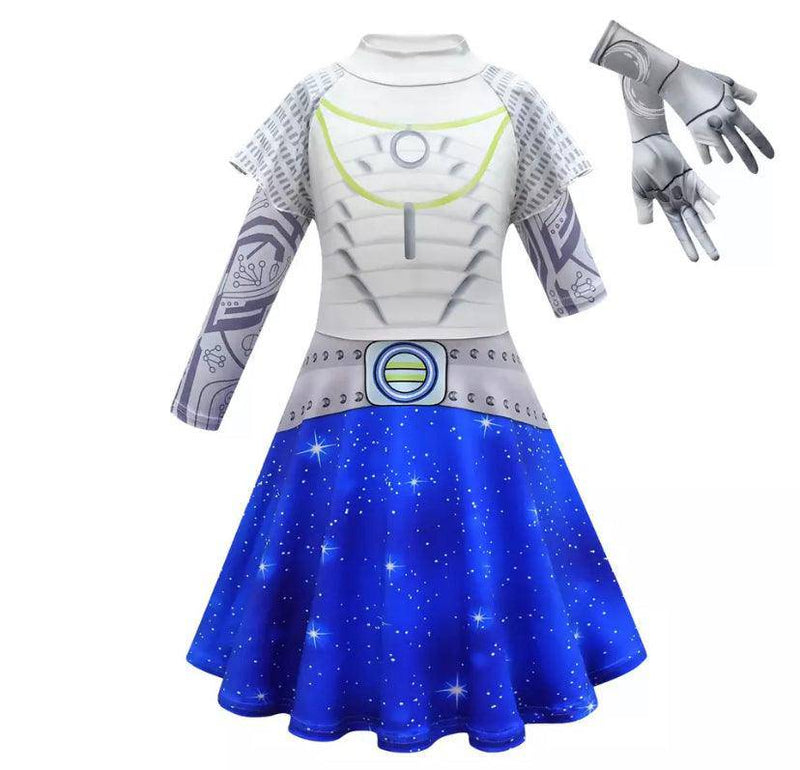 Blue Zombies 3 Cheerleader Addison Halloween Costume Blue white Dress with gloves