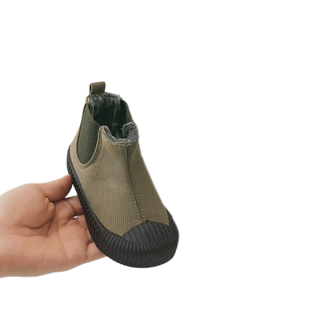 Children Soft High-top Canvas Shoes Army Green Velvet inside