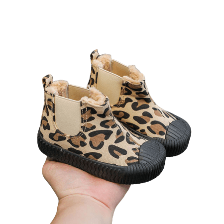 Children Soft High-top Canvas Shoes Leopard Velvet