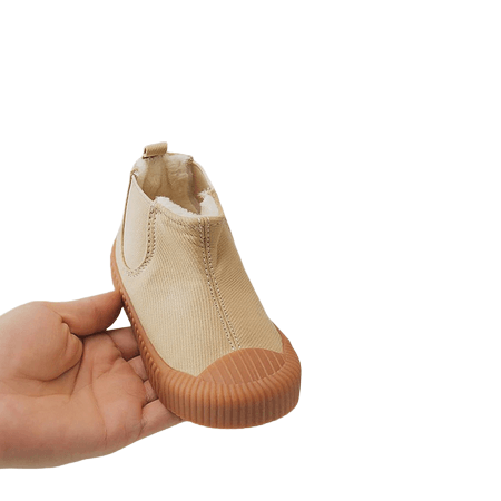 Children Soft High-top Canvas Shoes Khaki velvet