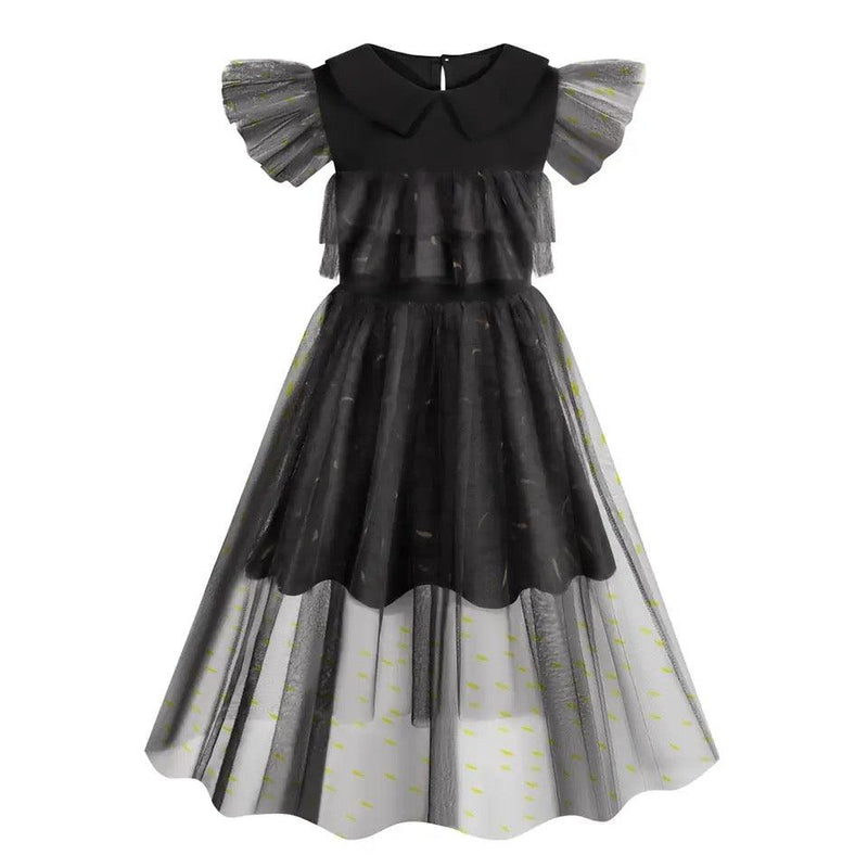 Kids Morticia Wednesday Addams Cosplay Costume Black Wednesday dress