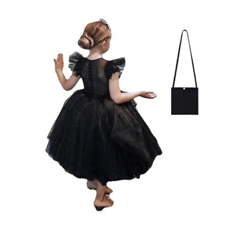 Kids Morticia Wednesday Addams Cosplay Costume Black Morticia Dress bag