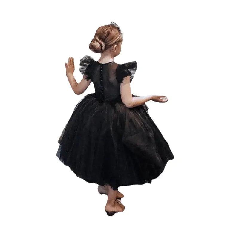 Kids Morticia Wednesday Addams Cosplay Costume Black Morticia Dress